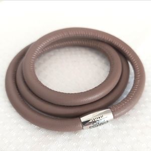 Endless Leather Charm Bracelet Triple Wrap Chocolate Brown Magnetic Clasp